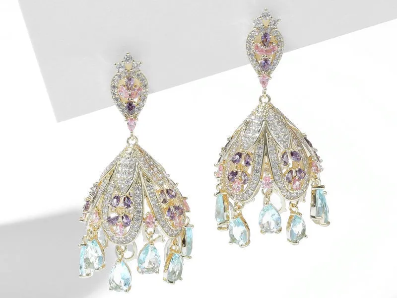 French Palace Style Earrings Zircon Inlaid Chandelier Wind Bell Earrings Women Wedding, Birthday party Jewelry LYC192