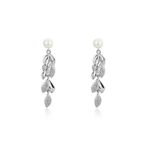 Freshwater Pearl Wheat Ear with Zircon Silver Drop Earrings for Women