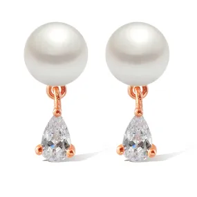 Freshwater Pearl with Pear Drop Zircon Silver Drop Earrings for Women