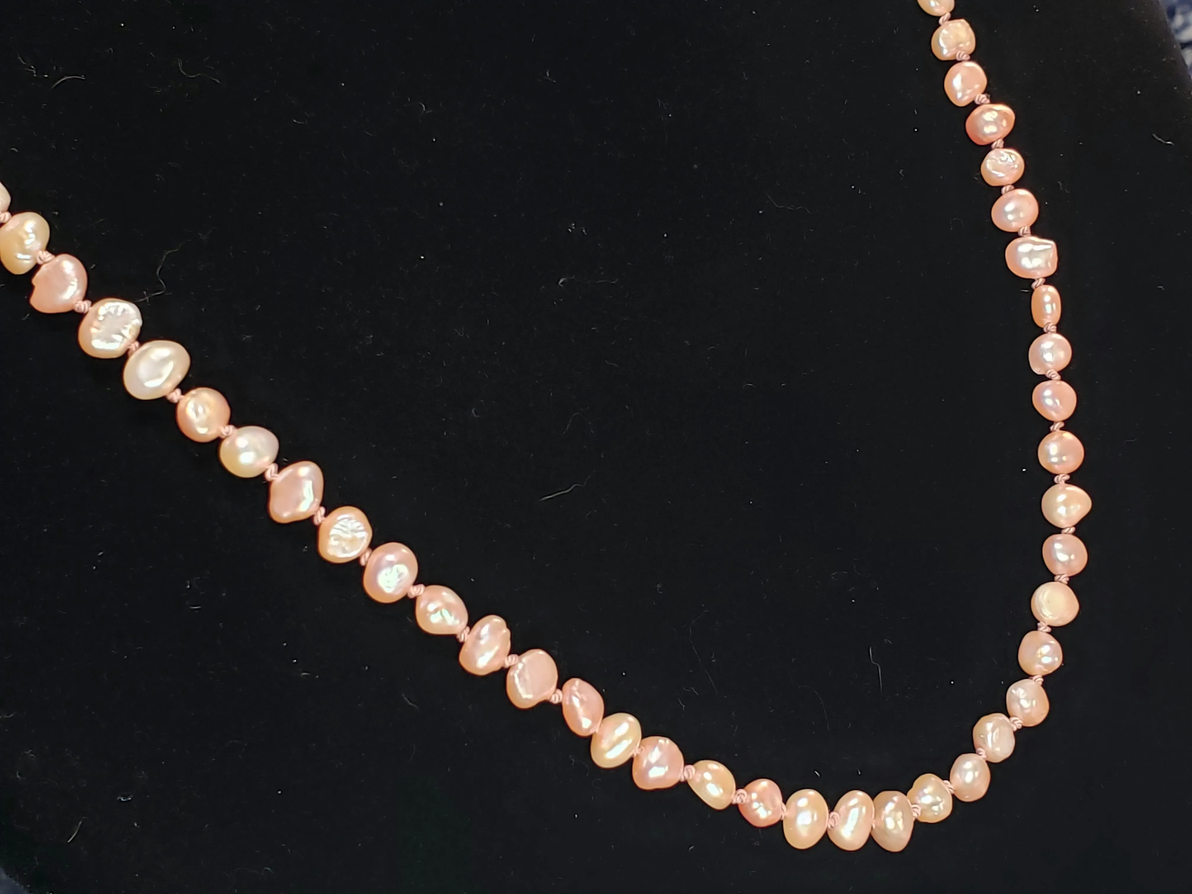 Freshwater Pink Pearl, Hand Knotted Silk Necklace, 22" with  2" Extender & Lobster Claw Clasp