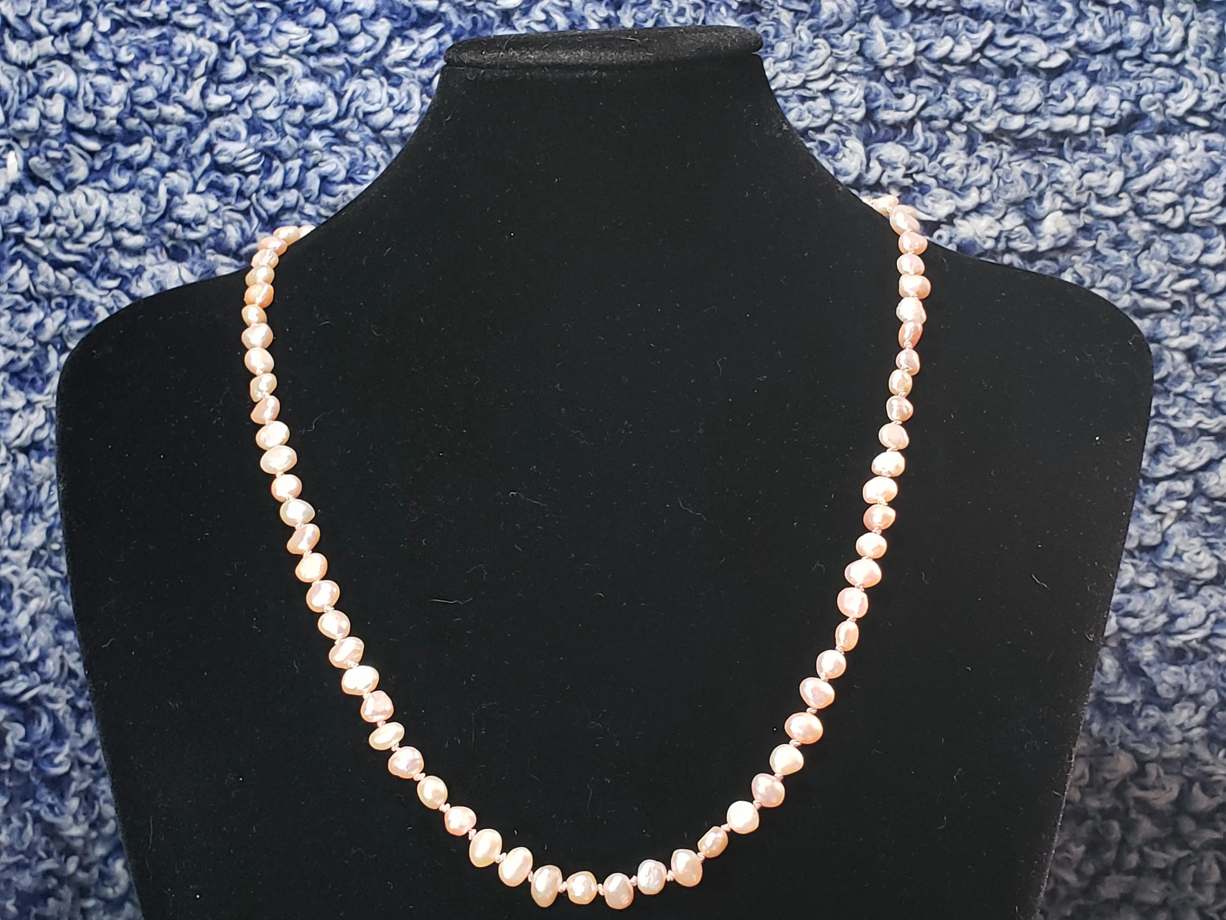 Freshwater Pink Pearl, Hand Knotted Silk Necklace, 22" with  2" Extender & Lobster Claw Clasp