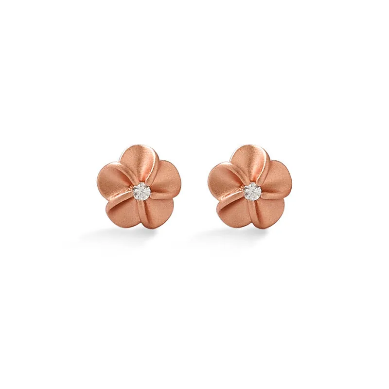 Frosted Plum Blossom with Zircon Silver Stud Earrings for Women