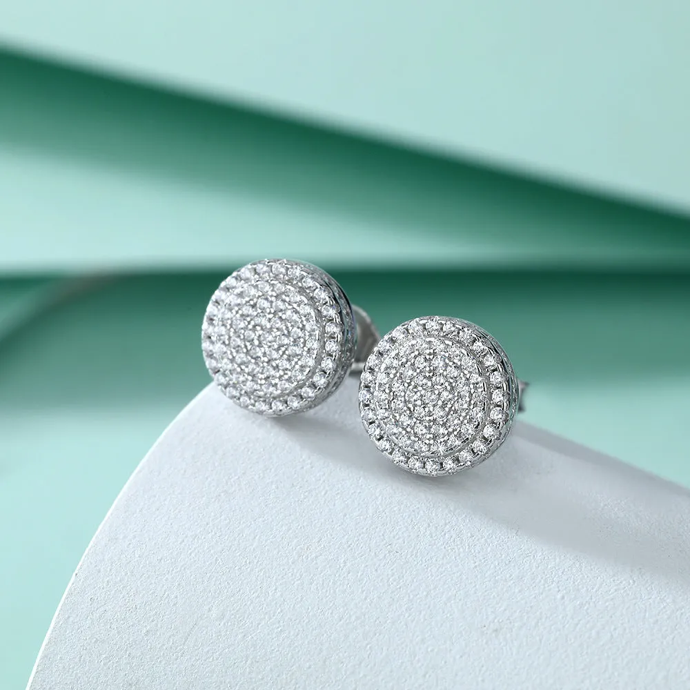 Full Zircon Four Laps Round Silver Studs Earrings for Women