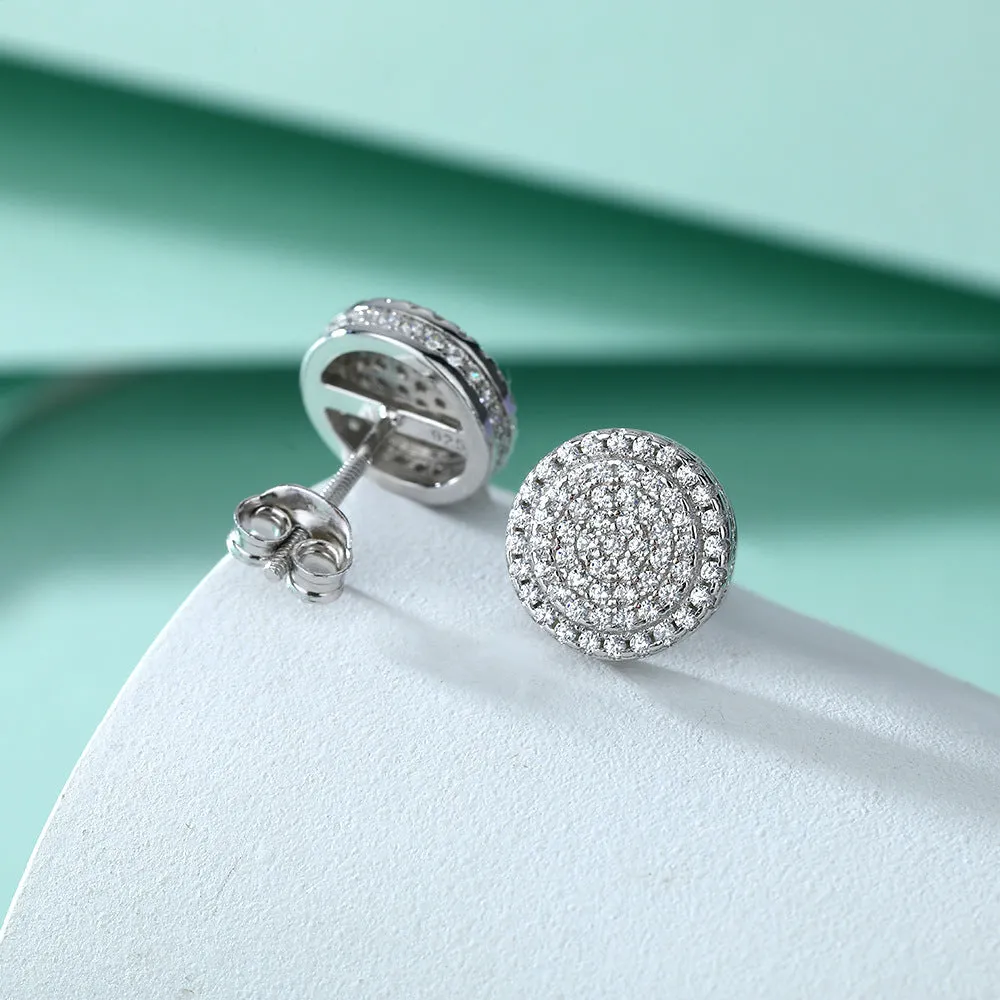 Full Zircon Four Laps Round Silver Studs Earrings for Women