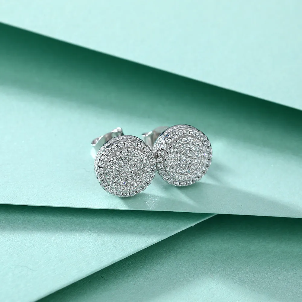 Full Zircon Four Laps Round Silver Studs Earrings for Women