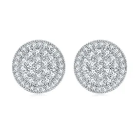 Full Zircon Three Laps Round Silver Studs Earrings for Women