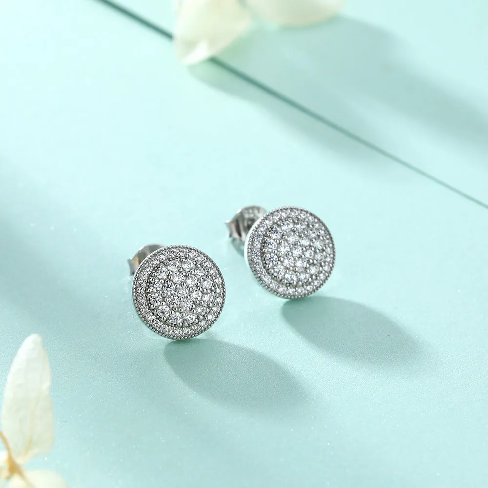 Full Zircon Three Laps Round Silver Studs Earrings for Women