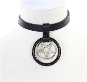 GENUINE LEATHER PENTA RING CHOKER