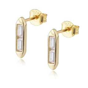 Geometric Rectangle with Zircon Silver Studs Earrings for Women