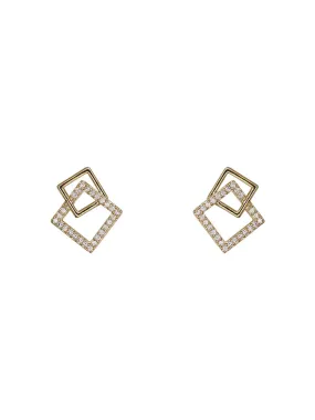 Geometric Square Silver Studs Earrings for Women