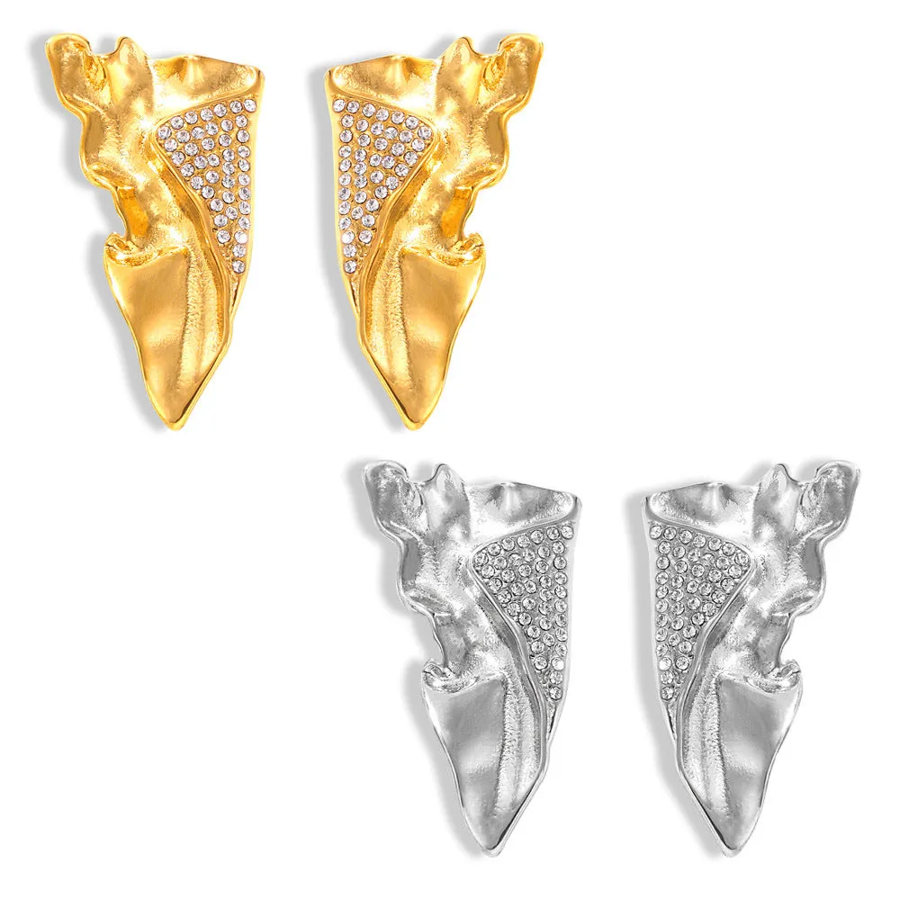 Geometric Wing Shape Zircon-Studded Titanium Stud Earrings