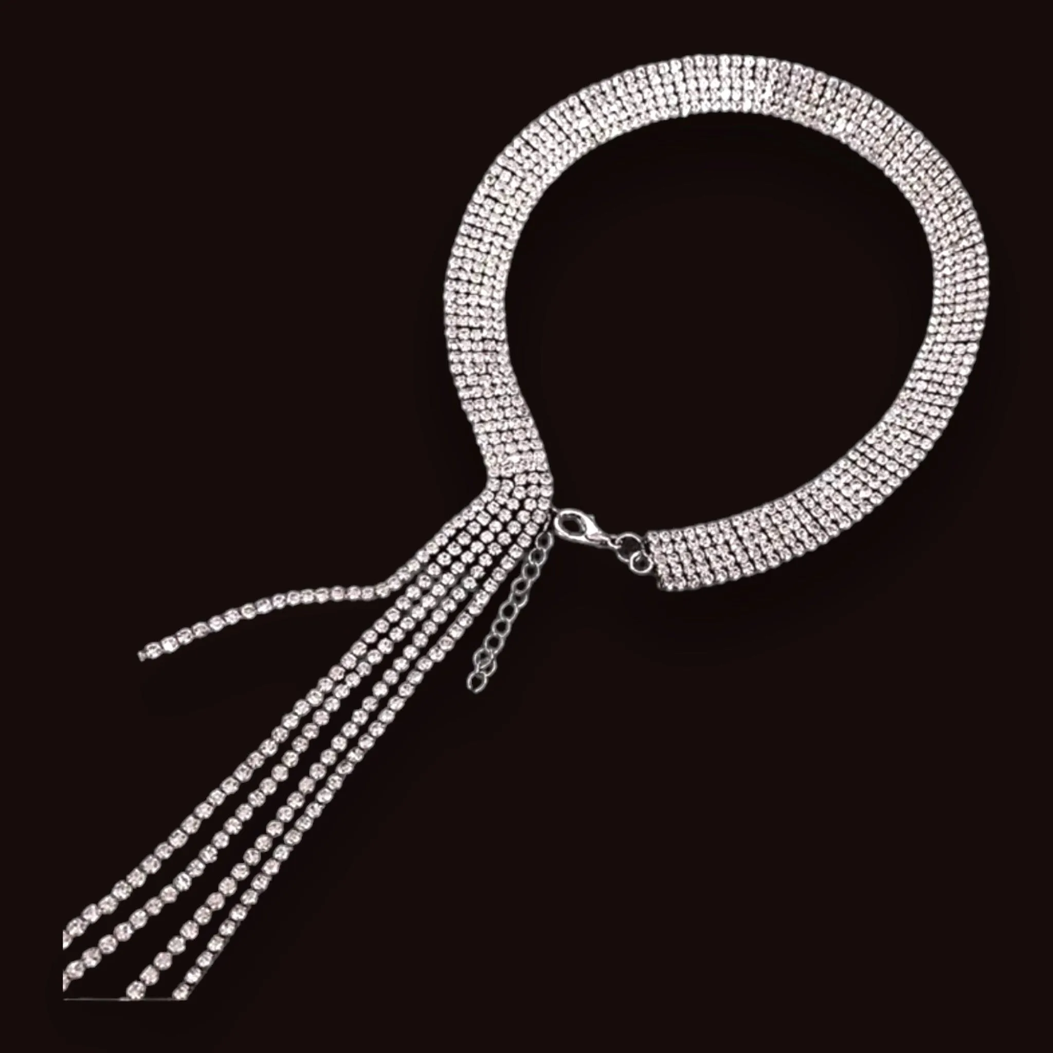 Glittery Silver Tassel Choker Necklace