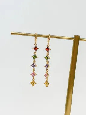 Glitzy Diamond Drop Chain Earrings - Multi