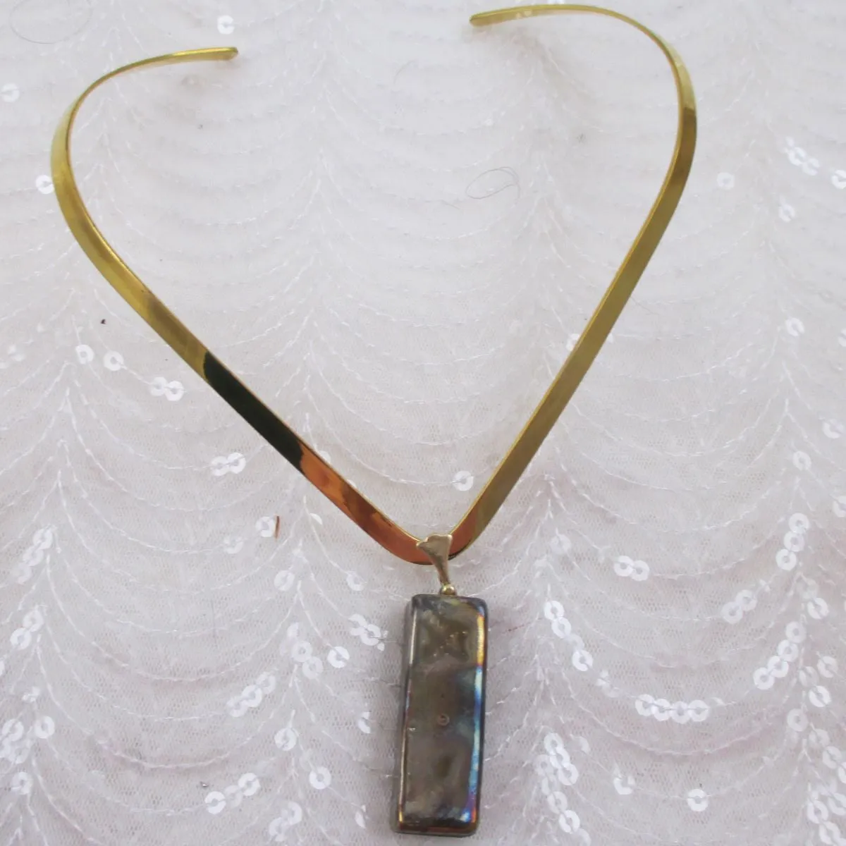 Gold Ceramic Artisan Handmade Pendant on Gold Choker