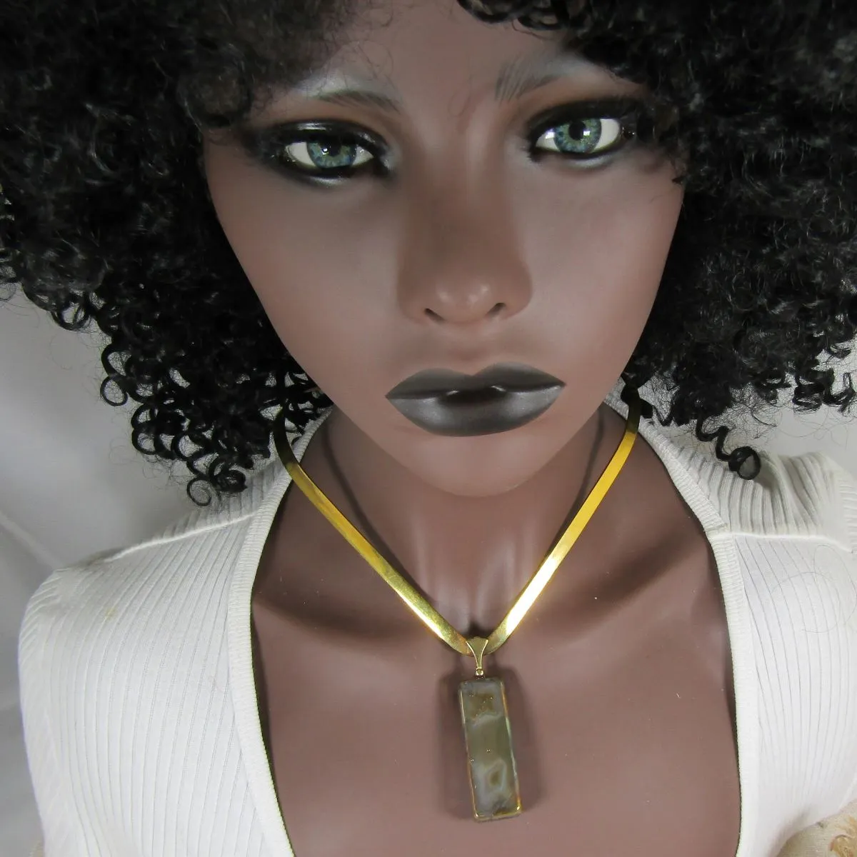 Gold Ceramic Artisan Handmade Pendant on Gold Choker