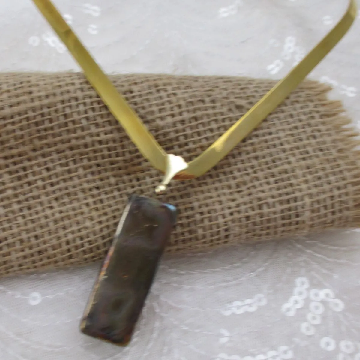 Gold Ceramic Artisan Handmade Pendant on Gold Choker