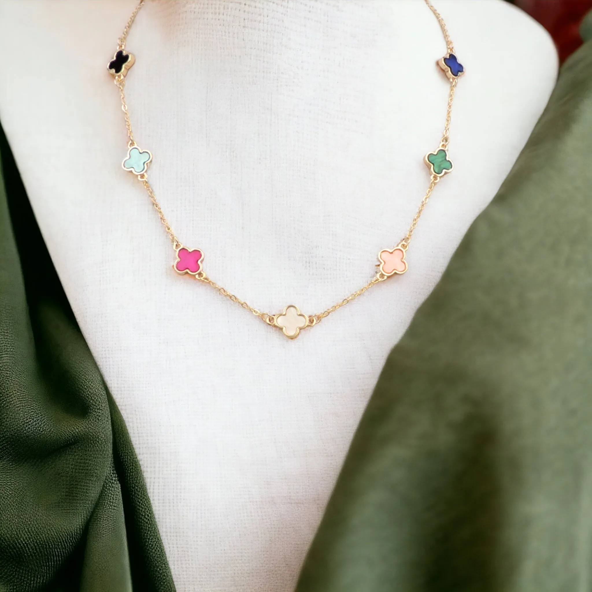 Gold Mother of Pearl Multi Clover Necklace