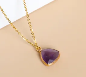 Gold-Plated Amethyst Crystal Pendant Necklace – Natural Gemstone Triangle Charm-jltn0553