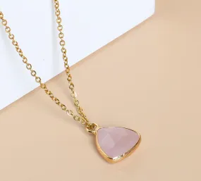 Gold-Plated Amethyst Crystal Pendant Necklace – Natural Gemstone Triangle Charm-jltn0556