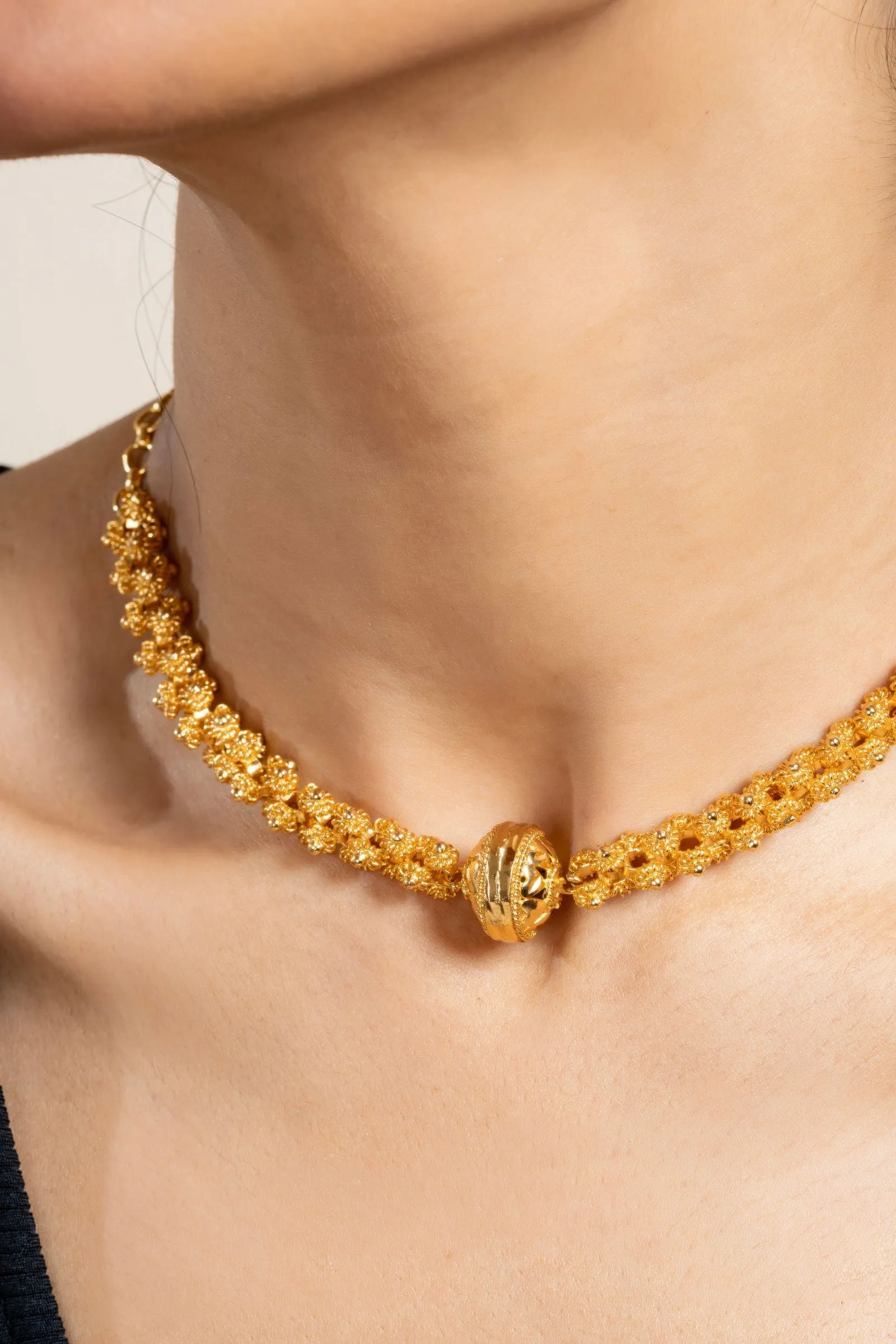 Gold Plated Designer Focal Bead Choker Necklace - Copper Jewelry for All Occasions