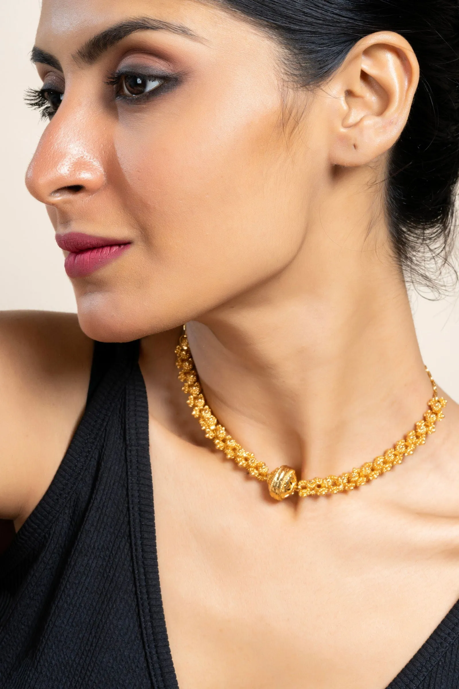 Gold Plated Designer Focal Bead Choker Necklace - Copper Jewelry for All Occasions