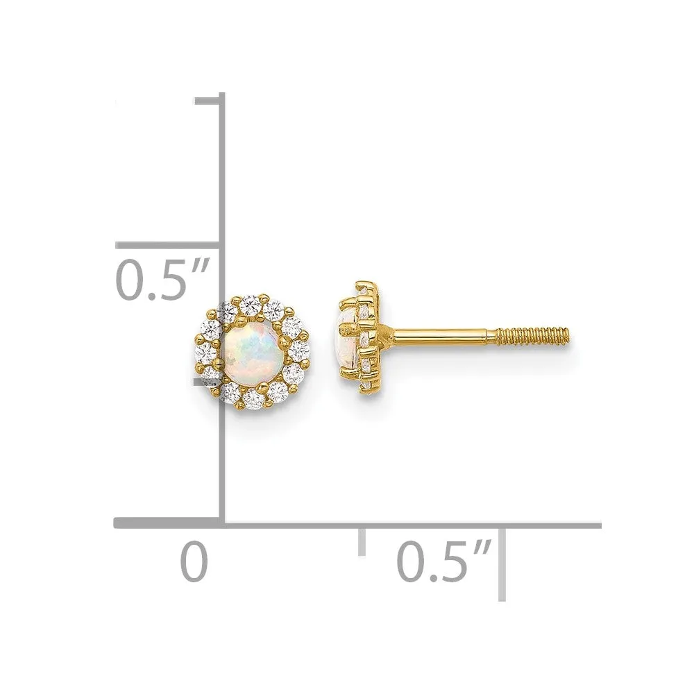 Gold Polished CZ and Created Opal Circle Screwback Post Earrings - Model YE2134