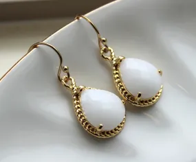 Gold White Opal Earrings Cream Jewelry - Bridesmaid Earrings White Opal Wedding Jewelry Winter White Bridesmaid Jewelry