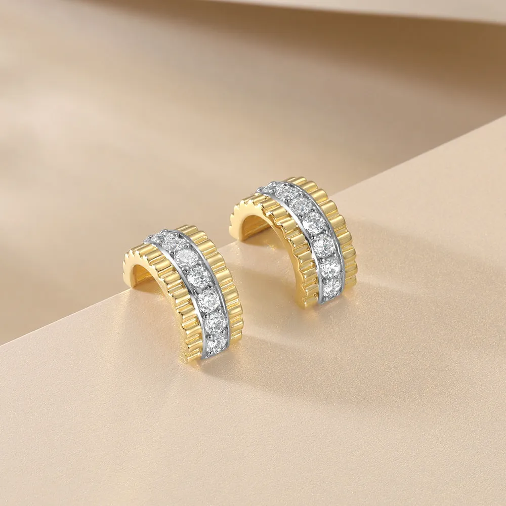 Golden C Shape Zircon Sterling Silver Stud Earrings