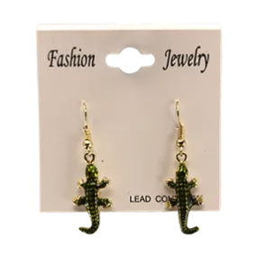 Green Enamel Alligator Earrings