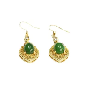 Green Jade Love Earrings with Sterling Silver Hooks