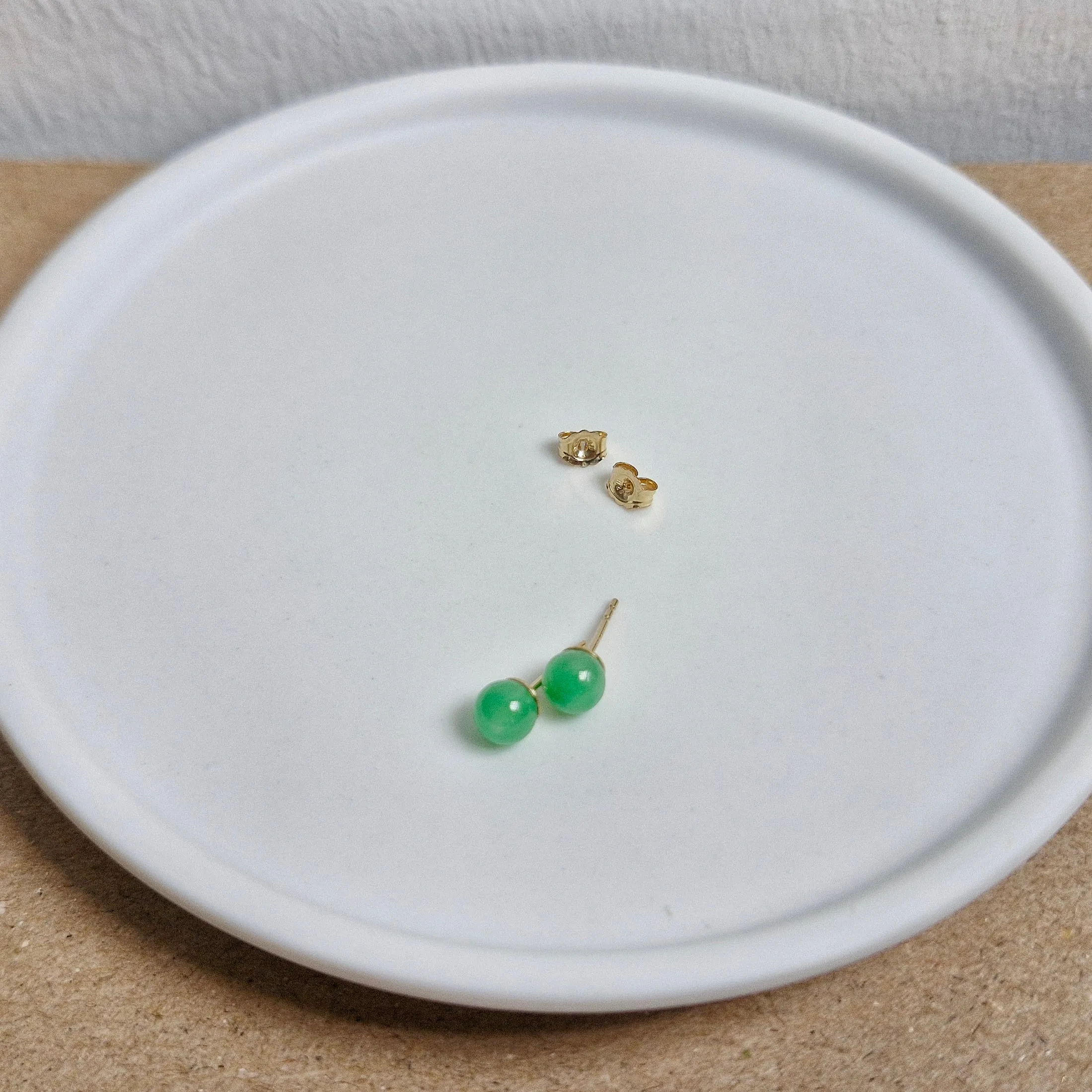 Green Jade Stud Earrings / 14k Gold-filled