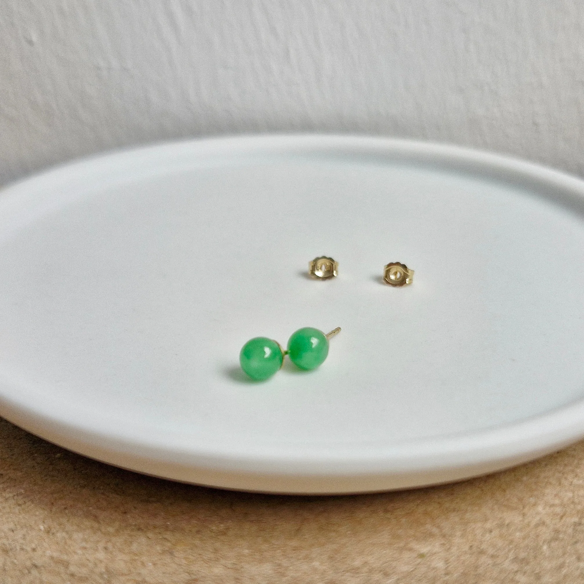 Green Jade Stud Earrings / 14k Gold-filled