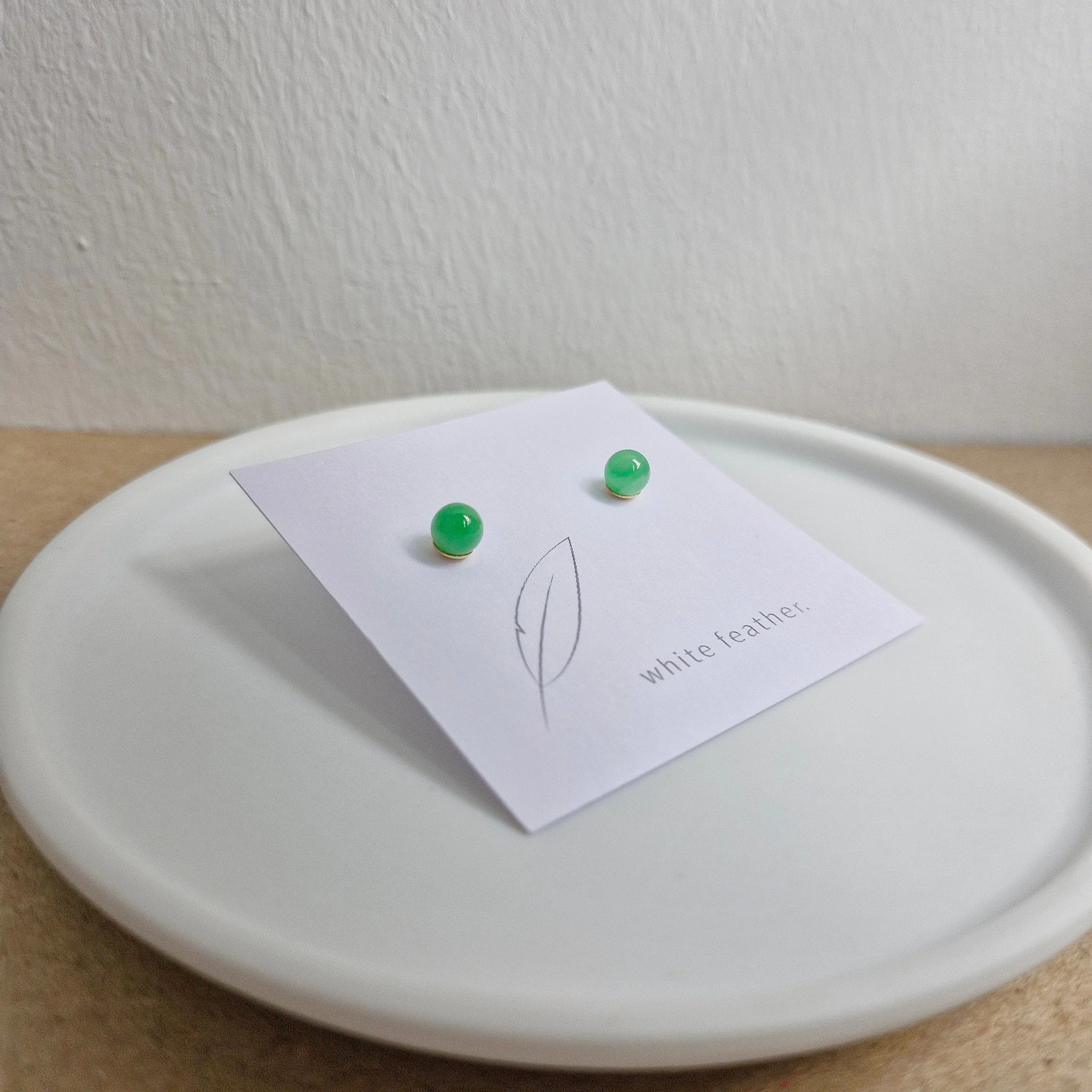 Green Jade Stud Earrings / 14k Gold-filled