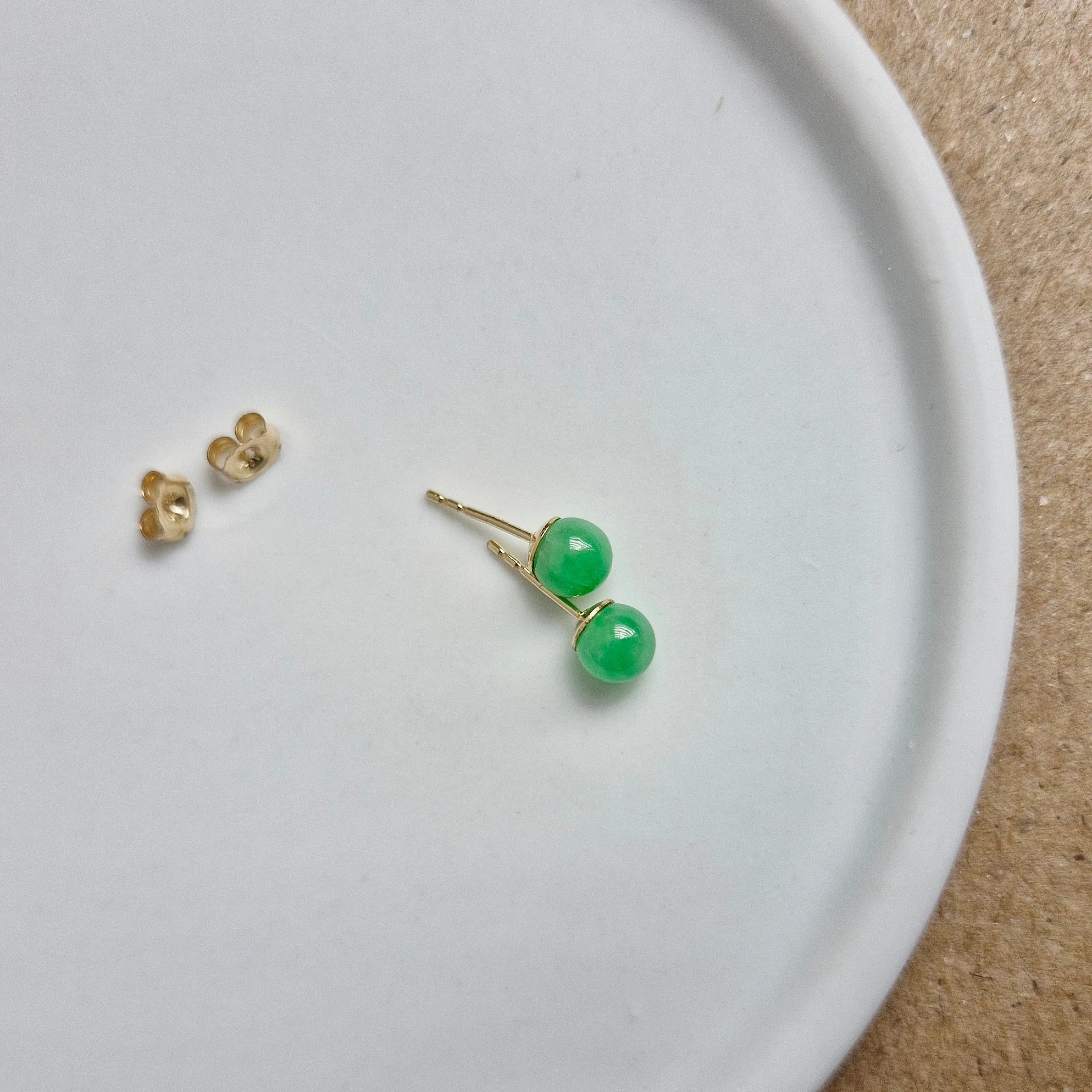 Green Jade Stud Earrings / 14k Gold-filled