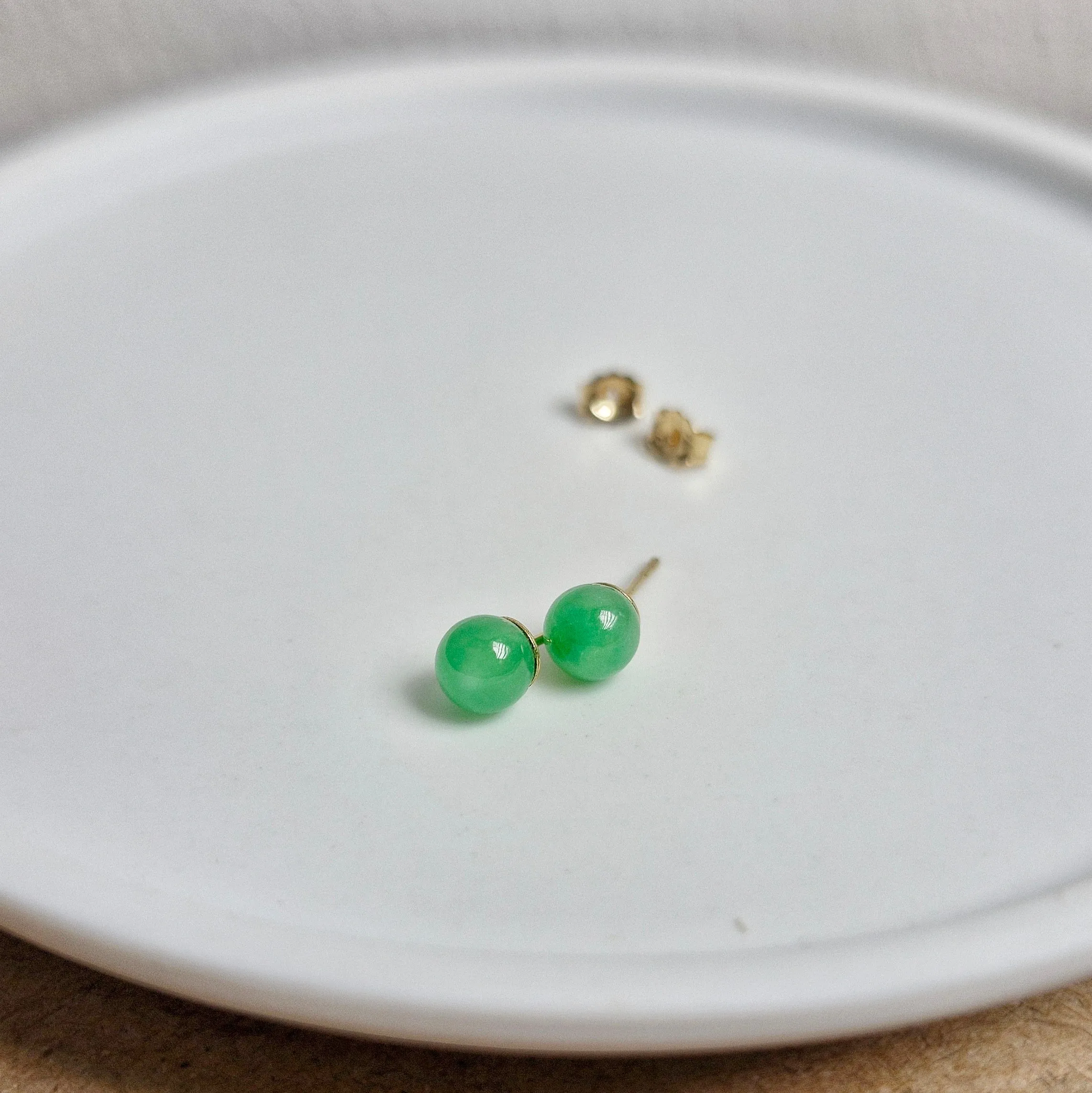 Green Jade Stud Earrings / 14k Gold-filled