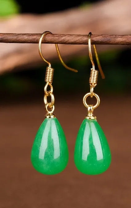 Green Jade Tear Drop Earrings Everyday Minimal Earrings Bridesmaid Earring Simple Classic Earrings Gift for Her Dangle Earring Girlfriend