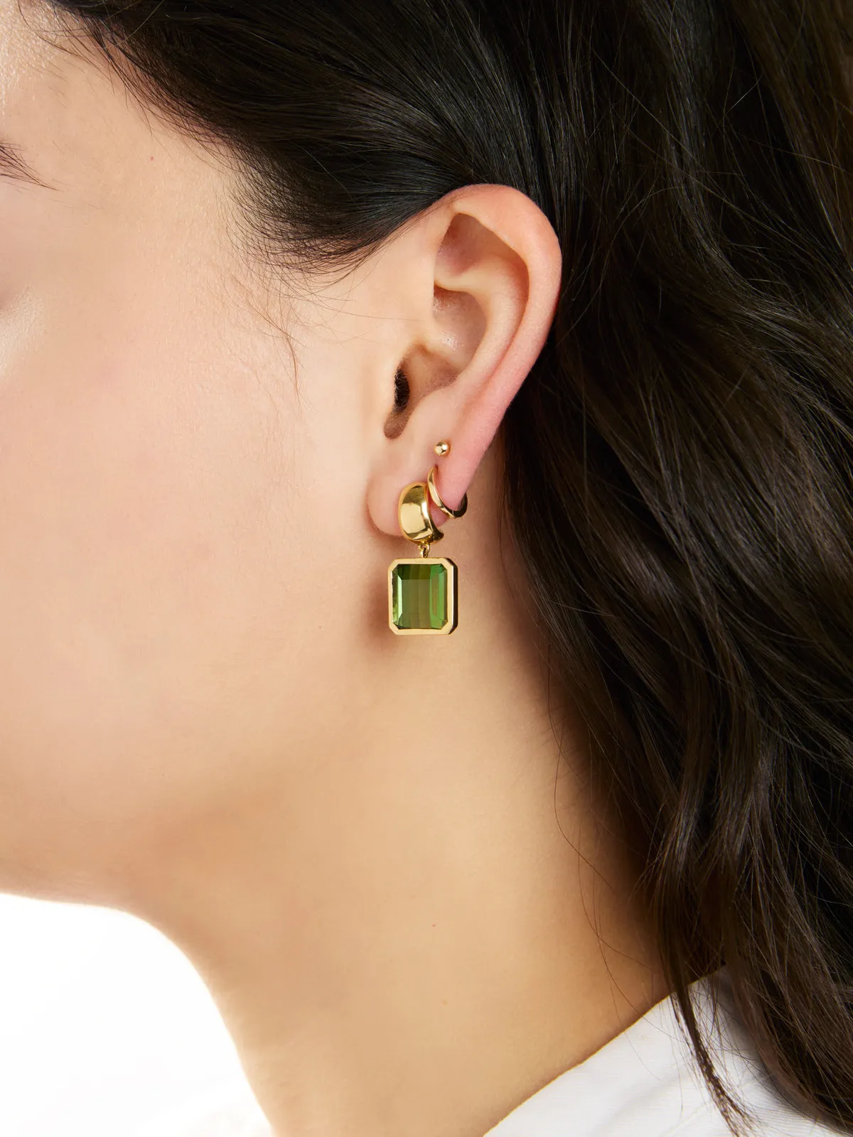 Green Tourmaline Chime Drop Yellow Gold Earrings