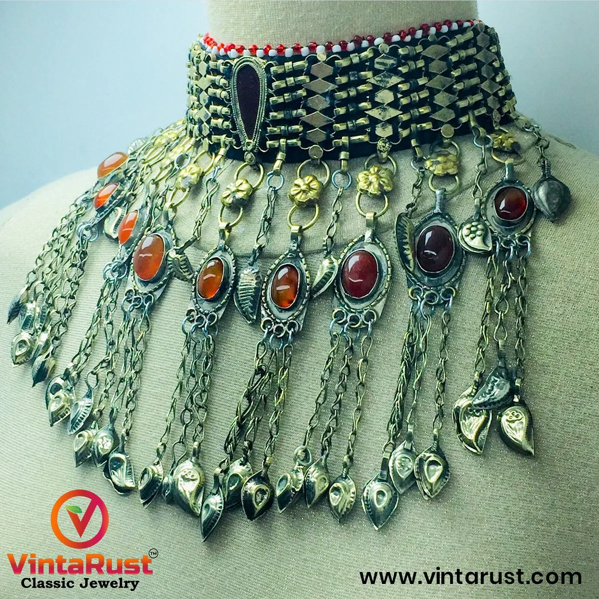 Handmade Choker Necklace with Dangling Tassels