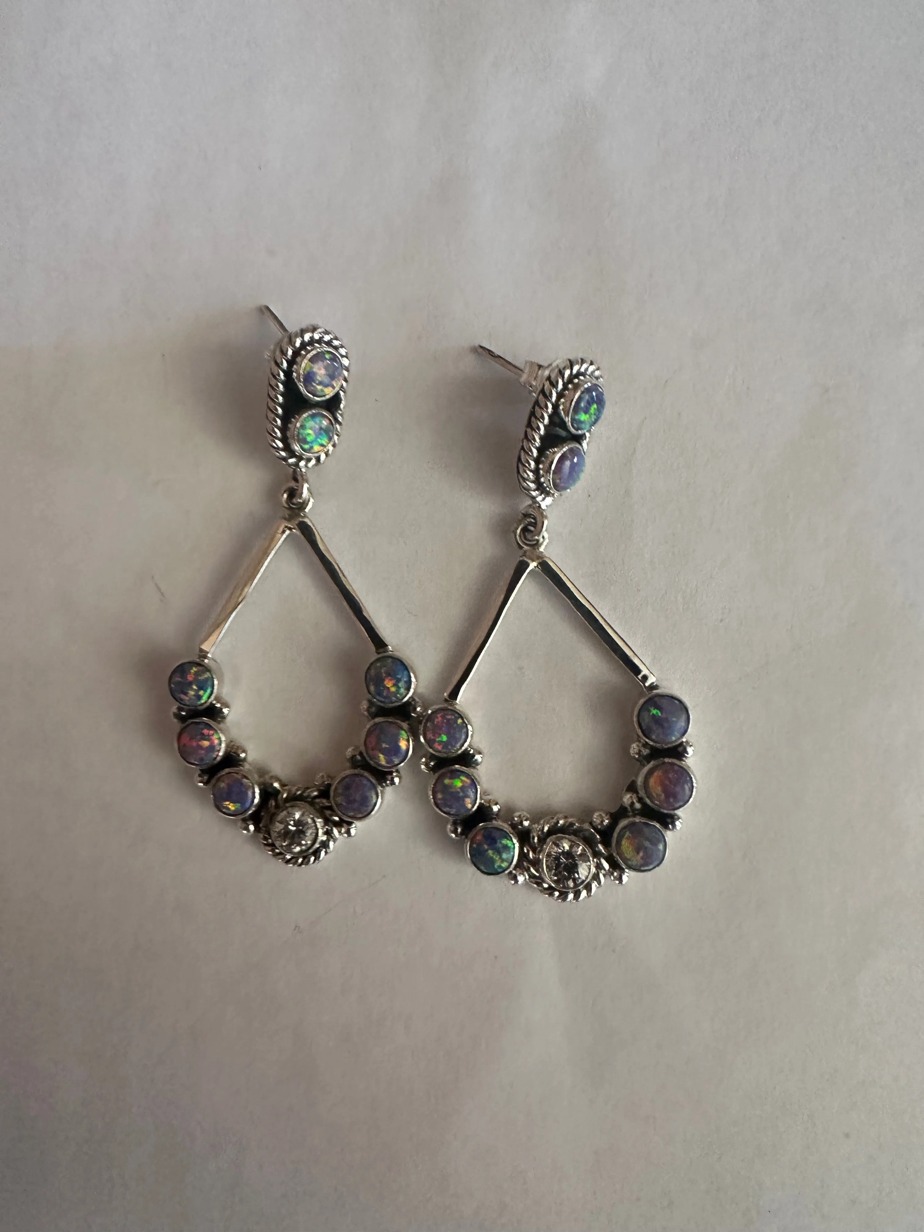 Handmade Purple Fire Opal, CZ and Sterling Silver Handmade Dangles