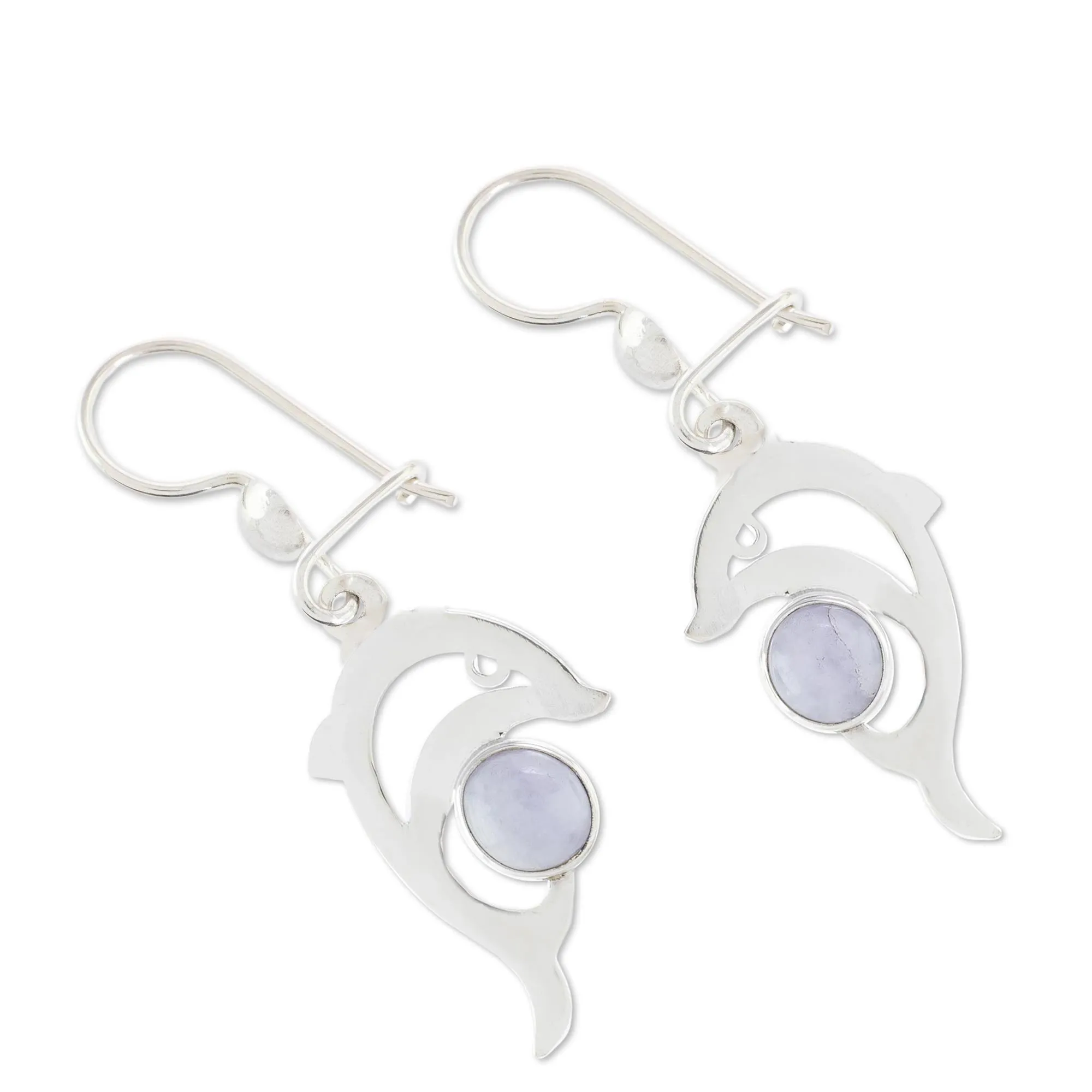 Handmade Silver Dolphin Earrings with Lilac Maya Jade - Lilac Dolphin | NOVICA