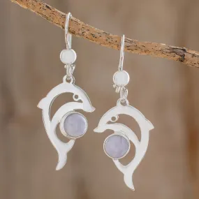 Handmade Silver Dolphin Earrings with Lilac Maya Jade - Lilac Dolphin | NOVICA