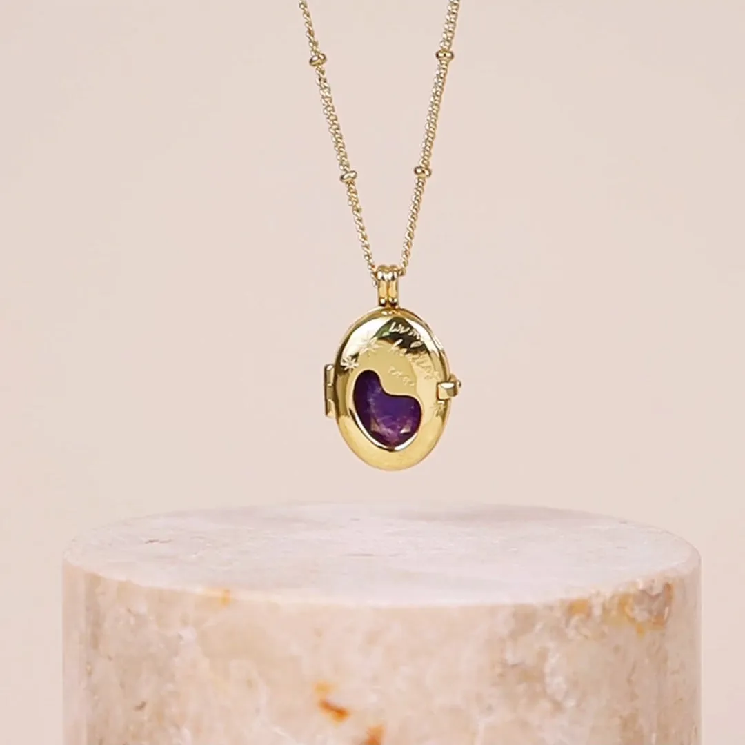 Healing Amethyst Gold Locket Necklace