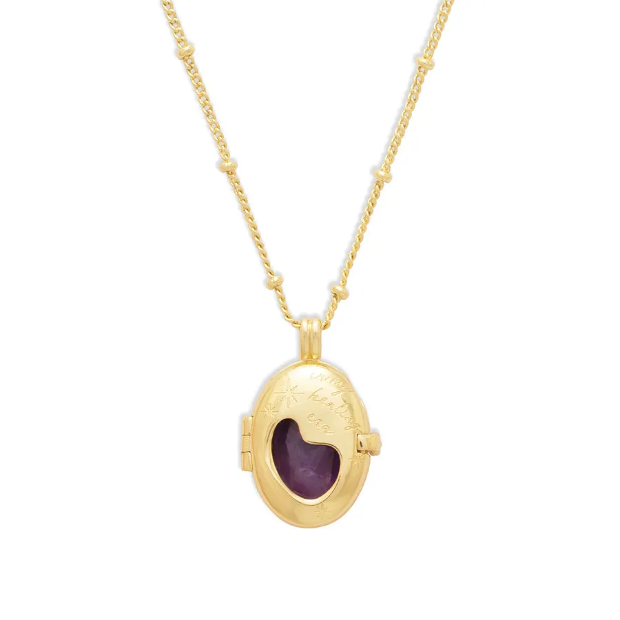 Healing Amethyst Gold Locket Necklace