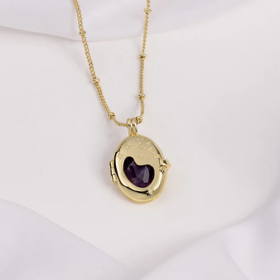 Healing Amethyst Gold Locket Necklace