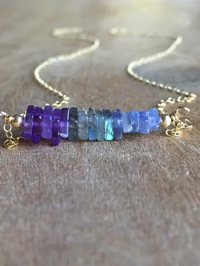 Healing Necklace • Night Sky Necklace • Amethyst • Labradorite • Tanzanite Necklace • Crystal Healing Jewelry • Silver or Gold