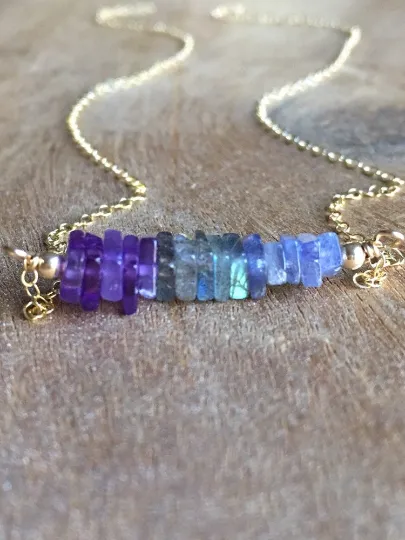 Healing Necklace • Night Sky Necklace • Amethyst • Labradorite • Tanzanite Necklace • Crystal Healing Jewelry • Silver or Gold