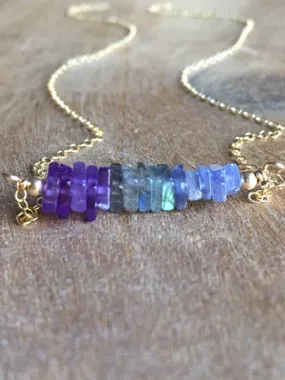 Healing Necklace • Night Sky Necklace • Amethyst • Labradorite • Tanzanite Necklace • Crystal Healing Jewelry • Silver or Gold