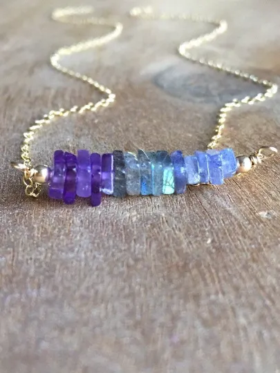 Healing Necklace • Night Sky Necklace • Amethyst • Labradorite • Tanzanite Necklace • Crystal Healing Jewelry • Silver or Gold