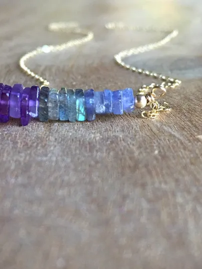 Healing Necklace • Night Sky Necklace • Amethyst • Labradorite • Tanzanite Necklace • Crystal Healing Jewelry • Silver or Gold