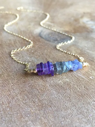 Healing Necklace • Night Sky Necklace • Amethyst • Labradorite • Tanzanite Necklace • Crystal Healing Jewelry • Silver or Gold